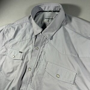 Mens Poncho Shirt XXL Gray Pearl Snap Short Sleeve Fishing Nylon Vented Outdoor